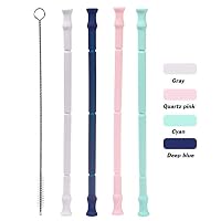 Borlai Reusable Silicone Drinking Straws Long Flexible Straws with Cleaning Brushes 8Pcs