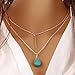 Asooll Boho Turquoise Necklace Bar Layer Necklace Silver Blue Beaded Water Drop Necklace Chain Beach Jewelry for Women and Girls