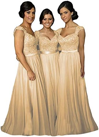 Fanciest Women' Cap Sleeve Lace Bridesmaid Dresses Long Wedding Party Gowns