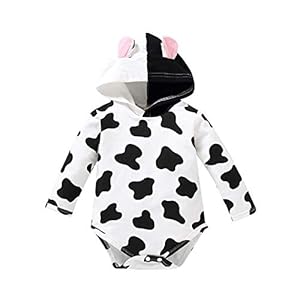 DERCLIVE Pasgeboren Baby Romper Peuter Lange mouw Koe Hooded Jumpsuit
