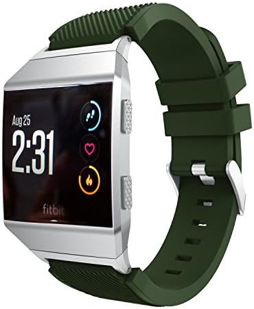 CMBro Quick Release Silicone Watchband Soft Rubber Watch Band Strap For Fitbit Ionic (Army Green)