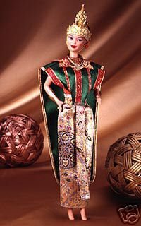 Barbie Year 1997 Collector Edition Dolls of the World 12 Inch Doll - THAI Barbie with Thailand Traditional Outfits, Cape, Jewelry, Headpiece, Hairbrush and Doll Stand
