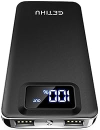 getihu 10000 mAh Banco de energía portátil cargador portátil de alta velocidad con 2 puertos USB Batería de Respaldo para teléfono celular compatible con iPhone X 8 7 6s 6 Plus 5S 5 Samsung iPad