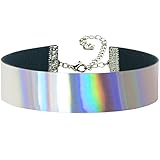 Twilight's Fancy Silvery Rainbow Metallic Hologram Holographic Choker Necklace (Medium)
