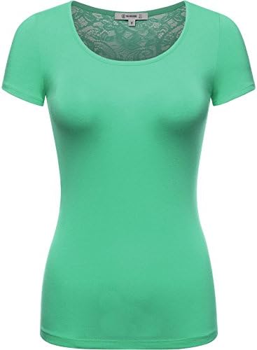 THENEWNEW Womens Short Sleeve Crewneck T-Shirt With Lace Detail SEAFOAM SMALL