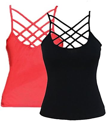 Womens Black Solid Casual Criss Cross Front Tanks Top Camisole Vest ((US 14-16)XL, Black) ((US 8-10)M, Black&amp;Red)