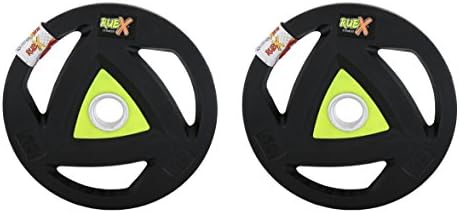 RUBX Rubber Coated Iron Weight Plate with Tri-Grip for Olympic Rods, Centre Hole Diameter 50 MM (Pack of Two)