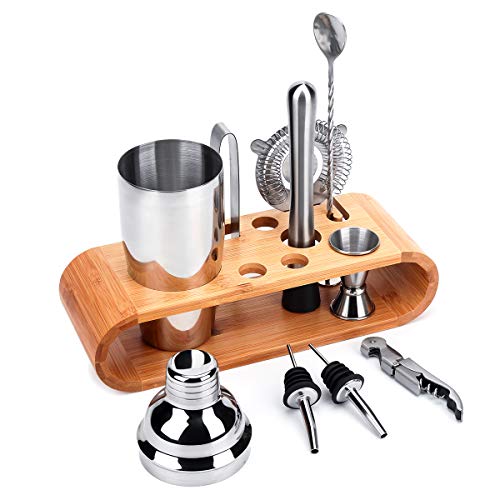 Barkeeper Set - Cocktail-Shaker Set Cocktail Zubehör 10-teiliges Bar Tool Set mit schlankem Bambus-Standfuß, Martini-Shaker für die Küche, Perfect Home Bartending Kit für ein fantastisches Mixerlebnis – Bild 4