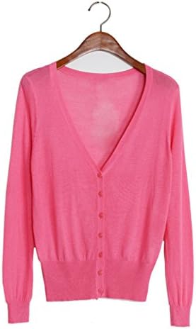 All-Matched Super Thin (19 Colors) V Neck Cardigan Sweater for Womens Watermelon red