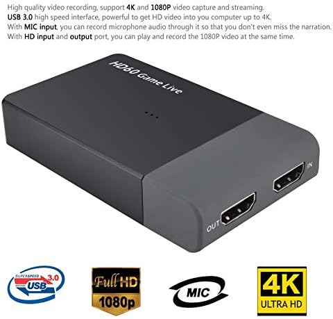 HDMI Video Capture DeviceHD60 Tobo HDMI to USB 3.0 HDMI Video Capture Card/HDMI Converter USB 3.0 Dongle (Black)