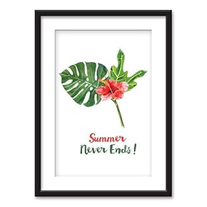 Framed Wall Art - Tropical Plant Leaves - Black Picture Frames White Matting - 23x31 inches