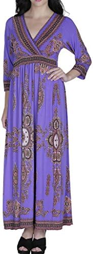 Lapogee Inc womens V-Neck Three fourth Sleeve Maxi Dress