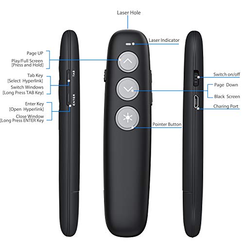 Rechargeable Wireless Presenter Remote Clicker, BEBONCOOL RF 2.4GHz Hyperlink Rechargeable USB Presentation Laptop Remote Control PPT Slides Clicker for PowerPoint, Prezi