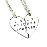 Stainless Steel Best Friends Forever BFF Split Heart Pendant Necklace 2 PC