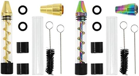 Grinder Blunt Kit for Dry Herbs, Tea, Herb Leaves and Spices, Including 2 x Pyrex Glass bottle, 4 x O-Rings, 4 x Rubber Caps, 2 x Small Cleaning Pin, 2 x Big Cleaning Brush Gold & Rainbow