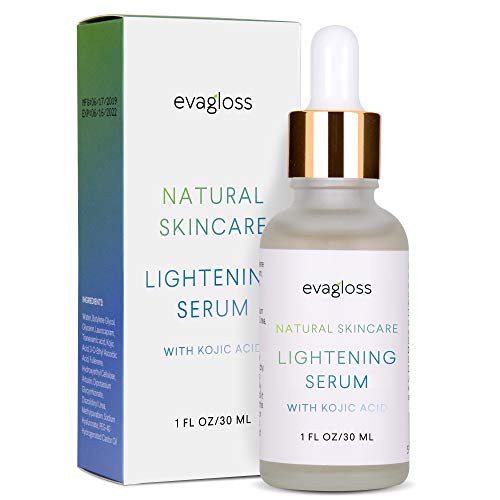 Skin Lightening Serum with Kojic Acid - Skin Whitening & Brightening Beauty Care Cream For Body, Face, Neck, Bikini, Sensitive Areas & All Skin Types - Dark Spot Corrector by Evagloss 