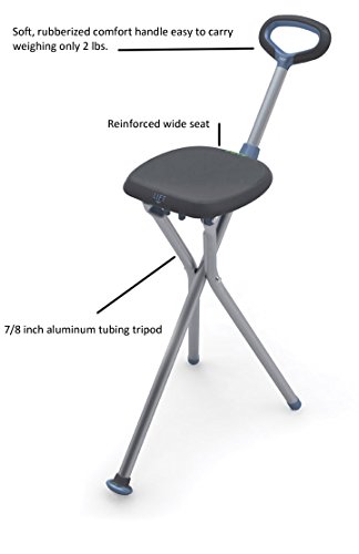 Juvo Products Travel Seat and Cane, Lightweight Folding Mobility Aid, Black/Silver (CS101) - Thumbnail 4