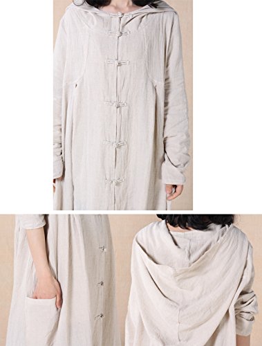 Mordenmiss Women's Long Sleeve Hooded Frog Button Coat with Two Pockets Style 1 L Apricot - Thumbnail 6