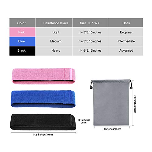 Mixoo Resistance Bands Exercise Bands Set - Strength Booty Fabric Workout Bands Non-Slip Thick Fitness Loop Bands for Legs and Butt - Set of 3 with Carry Bag