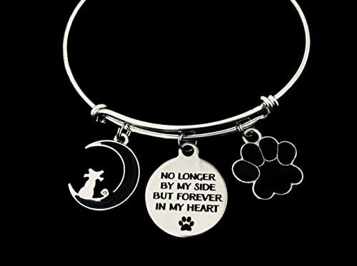 Special Cat Memory Bracelet Forever in My Heart Adjustable Bracelet Expandable Silver Charm Bangle Memorial Pet Loss Gift Paw Print Cat on the Moon Personalization custom options Available