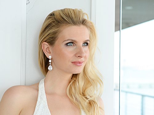 Mariell Cubic Zirconia Platinum Pear-Shaped Teardrop Dangle Earrings for Brides, Weddings, Bridesmaids