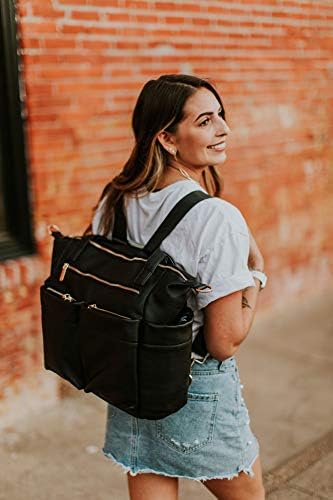 MISS FONG Baby Changing Bags Nappy Changing Backpack Leather Baby Bags Diaper Bag with Changing Mat & Stroller Straps for Maternity Pregnancy Mum and Dad Black - Image 3
