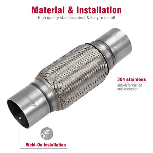 Upower 2.25 Inch Diameter Exhaust Flex Extension Pipe Connector Tube, 4"+6" 10"OAL Heavy Duty Stainless Steel 22506DN Couplings - Thumbnail 6