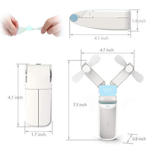 Dual Head Mini Portable Fan USB, Handheld Personal Fan, Small Pocket Foldable Desk Fan for Home Office Traveling Or Hiking, Lithium Battery Operated Rechargeable Patented Degisn, Blue White. - Thumbnail 3