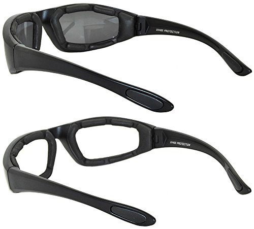 2 Pairs Black Motorcycle Padded Foam Glasses Smoke Lens & Clear Lens OWL
