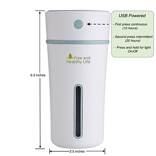 Free and Healthy Life Mini humidifier Travel Portable Car Small Cool Mist Office Nightstand LED Light Ultrasonic Capacity 300ml - Green Accent