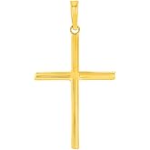 Jewelry America 14K Yellow Gold Plain Slender Cross Pendant with High Polish