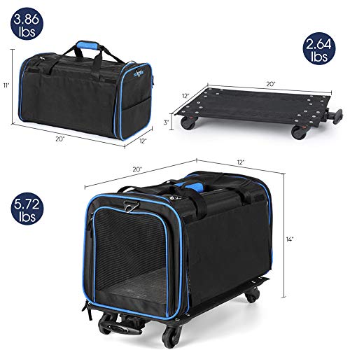 Pet Rolling Carrier, YOUTHINK Airline Approved Pet Rolling Carrier Backpack with Removable
