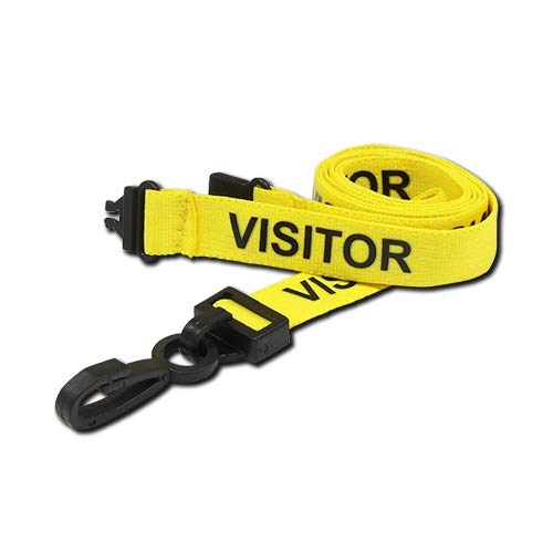 Identity-Plus: Yellow Pre-Printed VISITOR Lanyard with Safety Breakaway Point and J Clip (10)