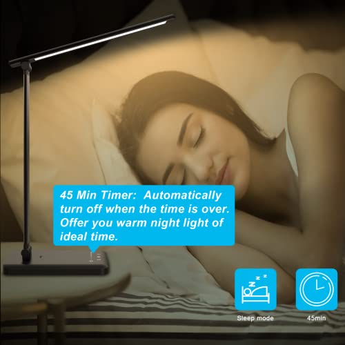 Aourow Desk Lamp LED Dimmable: Table Lamp with 5 Light Color and 5 Brightness Levels,Eye-Protection Table Light with USB Charging Port for Smartphone,Bedside Lamp with Touchscreen for Office,Children