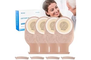 HEAGIMED 20 Pack Colostomy Bags, One Piece Ostomy Bag Ostomy Supplies, 15mm-60mm Cut-to-Fit Drainable Pouches with Clamp Closure for Ileostomy Stoma Care (Include 8 x Clamps)