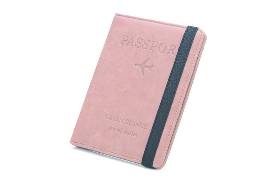 Alnicov RFID Passport Wallet,RFID Travel Wallet Anti-degaussing Multifunctional Short Wallet Passport Holder (Pink)