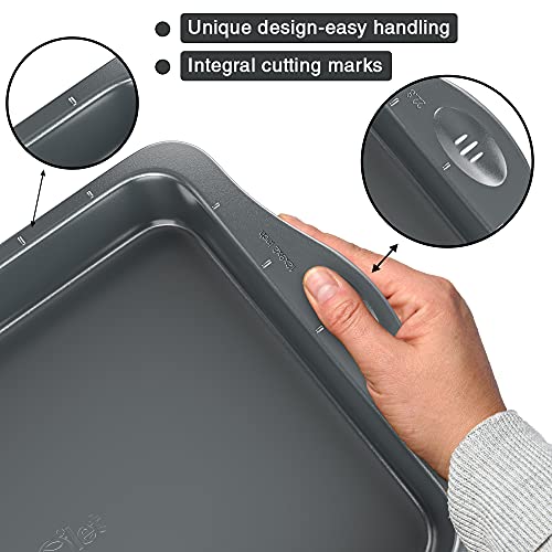 Rholet Brownie Tin Large Traybake Roasting Tray | Quantum II Non Stick Coating, 5cm Deep Pan with Cutting Guides, Rectangle Swiss Roll Tin, Easy Clean Heavy Duty