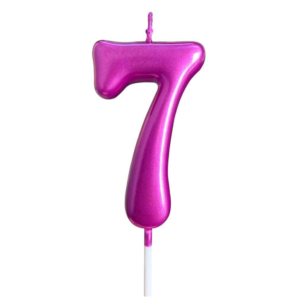 Photo 1 of 7th Birthday Candle Seven Years Purple Happy Birthday Number 7 Candles for Cake Topper Decoration for Party Kids Adults Numeral 70 47 27 37 77 75