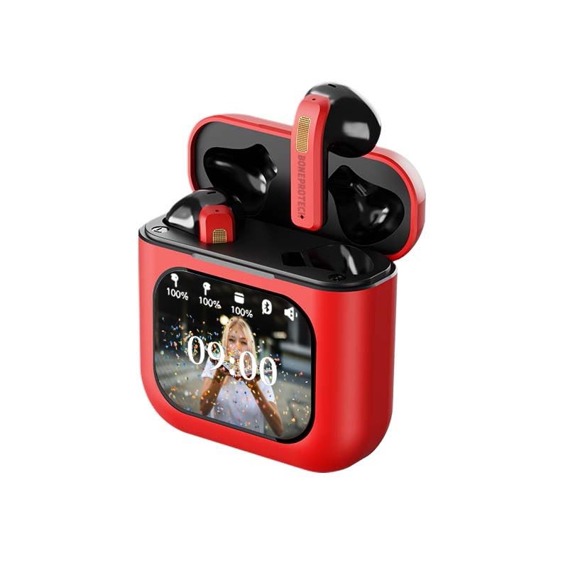 Photo 1 of BONEPROTECH Premier Bluetooth Smart Touch Headset, Customizable Screen Saver, Control Social Media, Make and end Calls, and Messeging Display. Advanced V5.3 Technologies (Red)