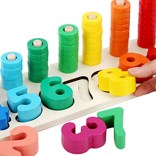 ZDHOSTY Montessori Wood Blocks Math Stacking Puzzle Toys Intelligence