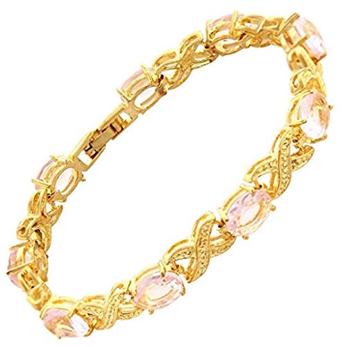 Yellow gold finish ruby, sapphire, emerald, amethyst, tourmaline created diamond bracelet (Pink Tourmaline)