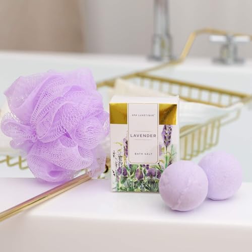 Spa Gifts for Women, Spa Luxetique Spa Gift Baskets with Daisy Scented, 8pc Home Bath and Body Gifts Set, Spa Bath Set Includes Body Lotion, Bubble Bath, Bath Salt, Essential Oil (Lavender)