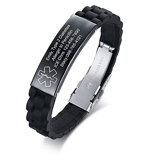 VNOX Medical Alert Bracelets for Men & Women Kids with Free Engraving Adjustable Stainless Steel Mesh Emergency Medical ID Bracelets Wristband