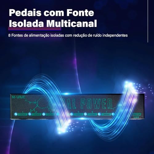 M-VAVE VEDO Pedal Power - Fonte de Alimentação para Pedais 9V com 8 Saídas Isoladas, Proteção Contra Sobrecarga, Entrada Type-C 5V 2A, Ideal para Pedalboard de Guitarra, Baixo e Efeitos Estável