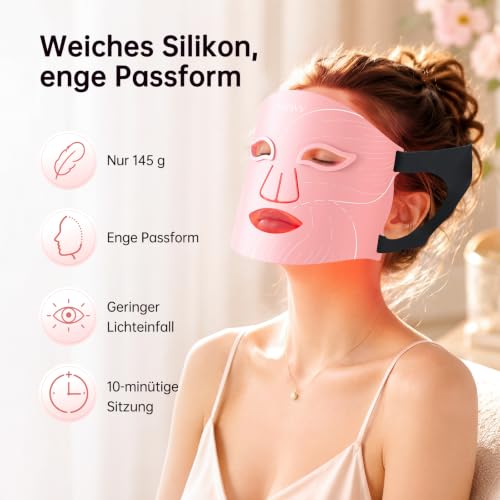 XSSNVV LED Face Mask, Wireless Light Therapy Face Mask, 4 Modes | Anti-ageing, skin clarification, anti-inflammatory, soothing, red/blue LED, rechargeable red light lamp face, beauty gifts