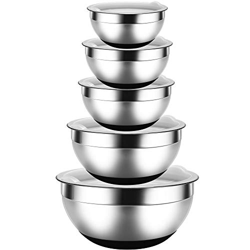 REGILLER Stainless Steel Mixing Bowls with Lids (Set of 5), Nesting