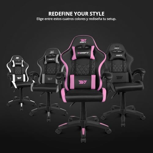 DR35 - Silla Profesional, Polipiel, Reposabrazos Acolchados, Pistón Clase 3, Base Nylon Reforzada, Asiento basculante, Altura Regulable, Cojín Lumbar/Cervical, Negro/Blanco