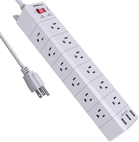 Power Strip (3-Sided) with 6 Ft Cord, POWSAF Surge Protector with 18 Outlets and 3 USB Ports, 6 Feet Heavy Duty Extension Cord (1875W/15A), ETL Listed, White (1) Power Strip (3-Sided) with 6 Ft Cord, POWSAF Surge Protector with 18 Outlets and 3 USB Ports, 6 Feet Heavy Duty Extension Cord (1875W/15A), ETL Listed, White (1)