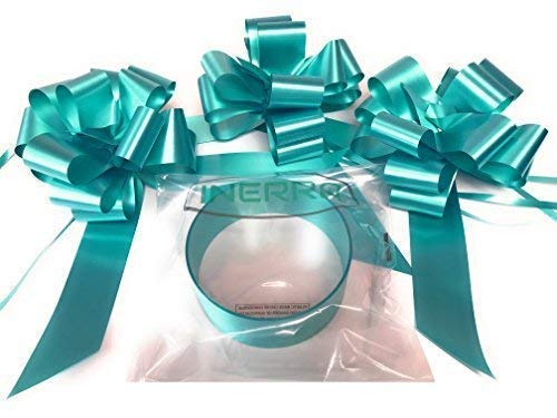INERRA Wedding Car Decoration Kit - 3 x Large Pre-Assembled 7” Bows with 14-Loops and 7 Metres of Ribbon – With Colour Match (Turquoise)