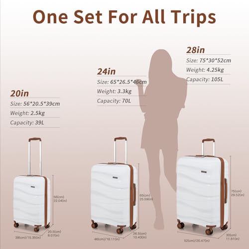 KONO Large 75 cm Lightweight Hard Trolley Polypropylene Suitcase with TSA Padlock and 4 Wheels (Cream White)